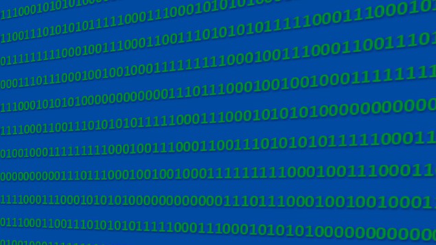 Image of a long string of random-appearing 1's and 0's on a blue background