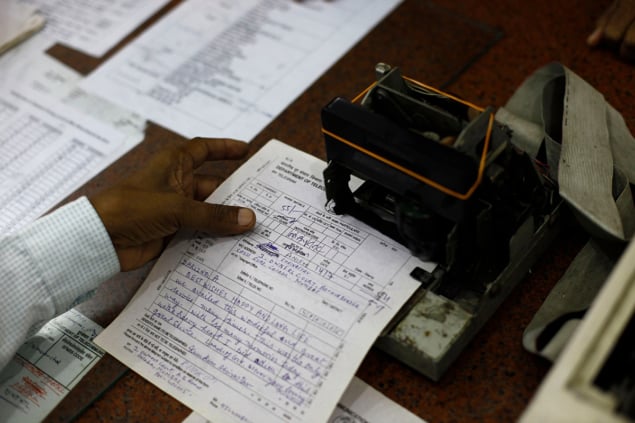 Hand processing a telegram Hand processing a telegram