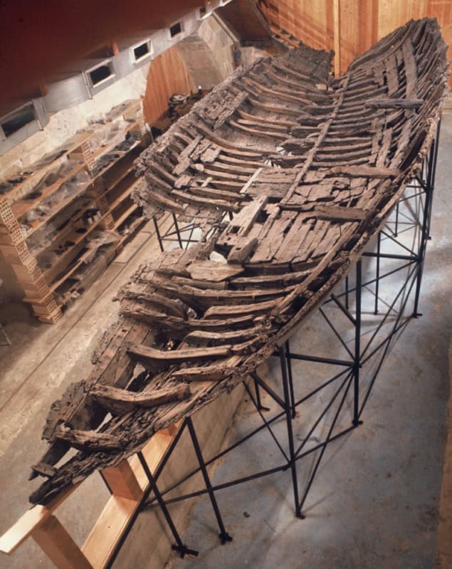 Kyrenia Ship hull after reassembly of recovered timbers