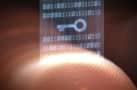 Graphic showing a fingerprint and bits of data