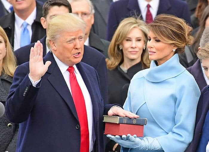 Photograph of Donald Trump being sworn in as the 45th president of the US