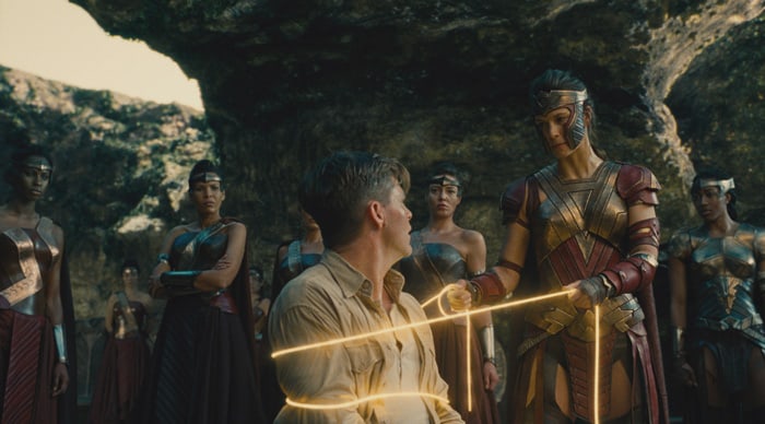 Amazonian goddess Antiope uses the Lasso of Truth in the 2017 film Wonder Woman